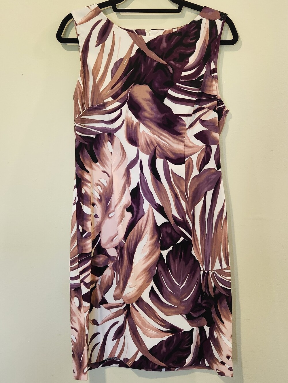 connected apparel Purple and Cream Leaf-Print Midi Dress